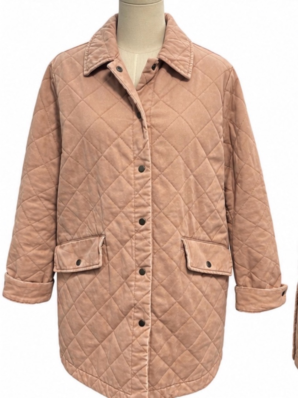 Joie Quilted Longline Jacket Coat Size Medium Blush Tan Cotton Snap Front